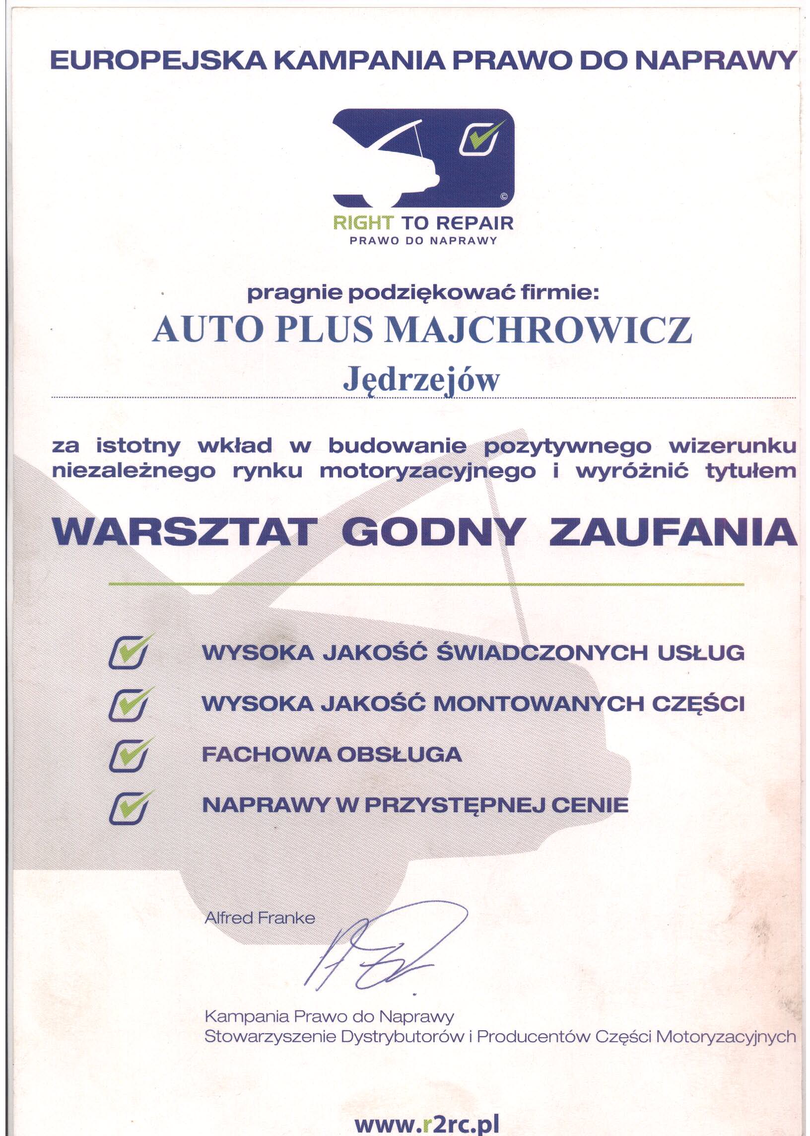 Cert18 auto warsztat godny